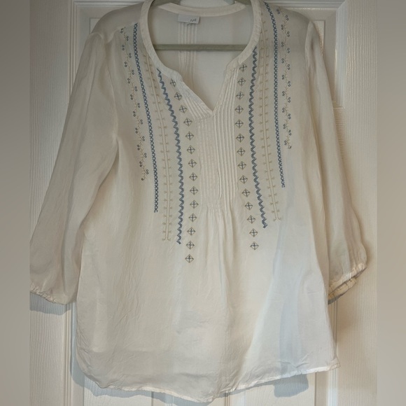 J‎ Jill White Semi Sheer Embroidered Long Sleeve Blouse - Picture 1 of 7